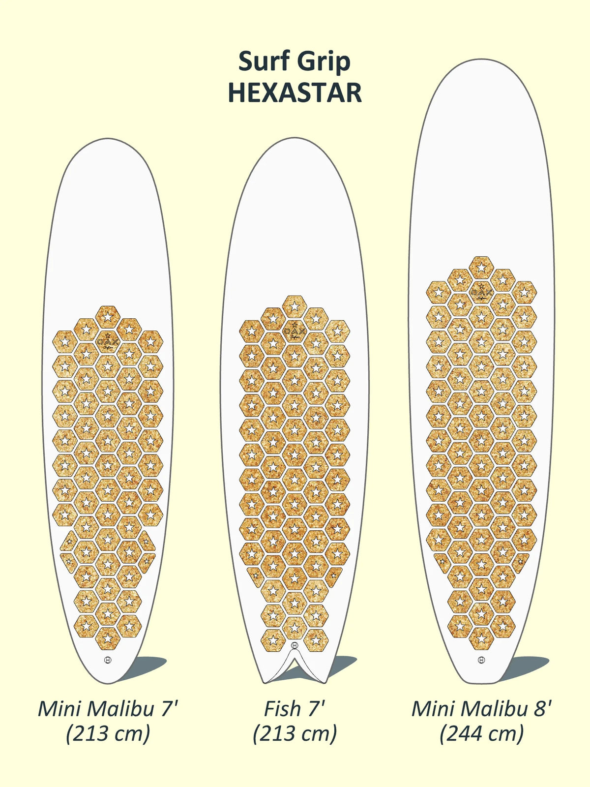Visuel du grip OAX HEXASTAR pour une planche de surf 7'8, version liège